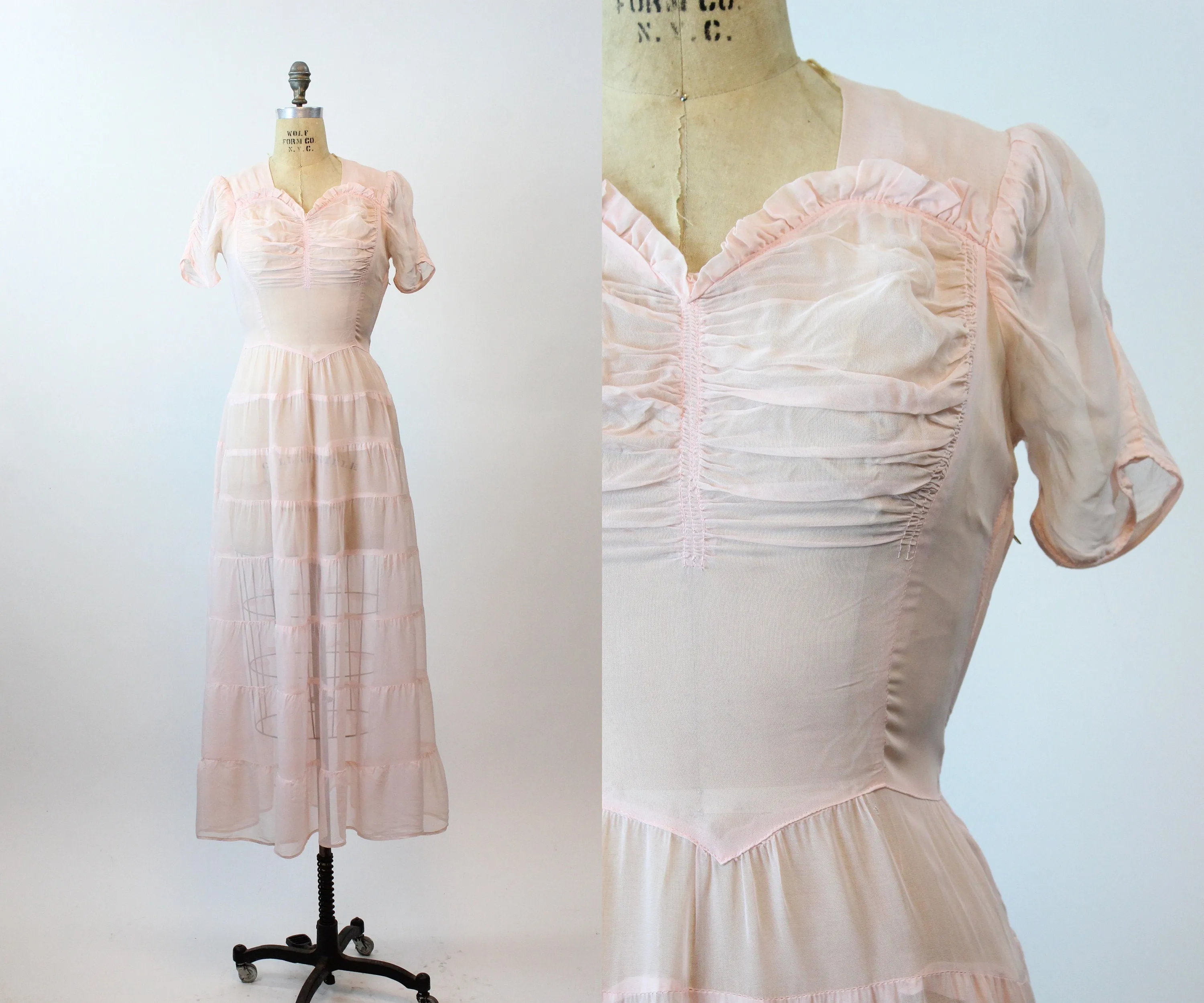 1940s PALE PINK puff sleeves dress gown small medium | new spring summer