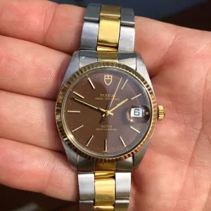 1982 Tudor Prince Oysterdate 75203 Brown Dial Two Tone Fluted Bezel Automatic Wristwatch