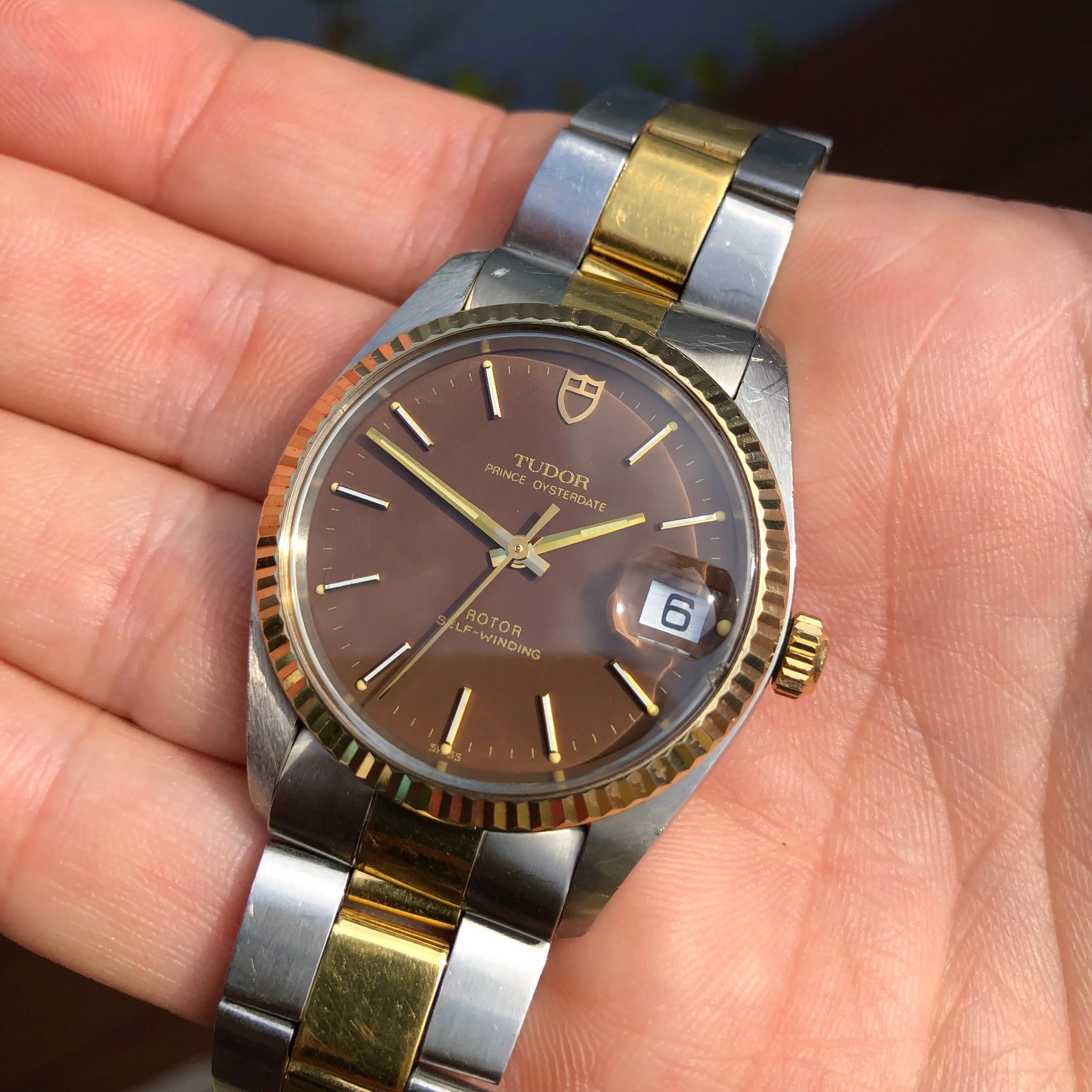 1982 Tudor Prince Oysterdate 75203 Brown Dial Two Tone Fluted Bezel Automatic Wristwatch