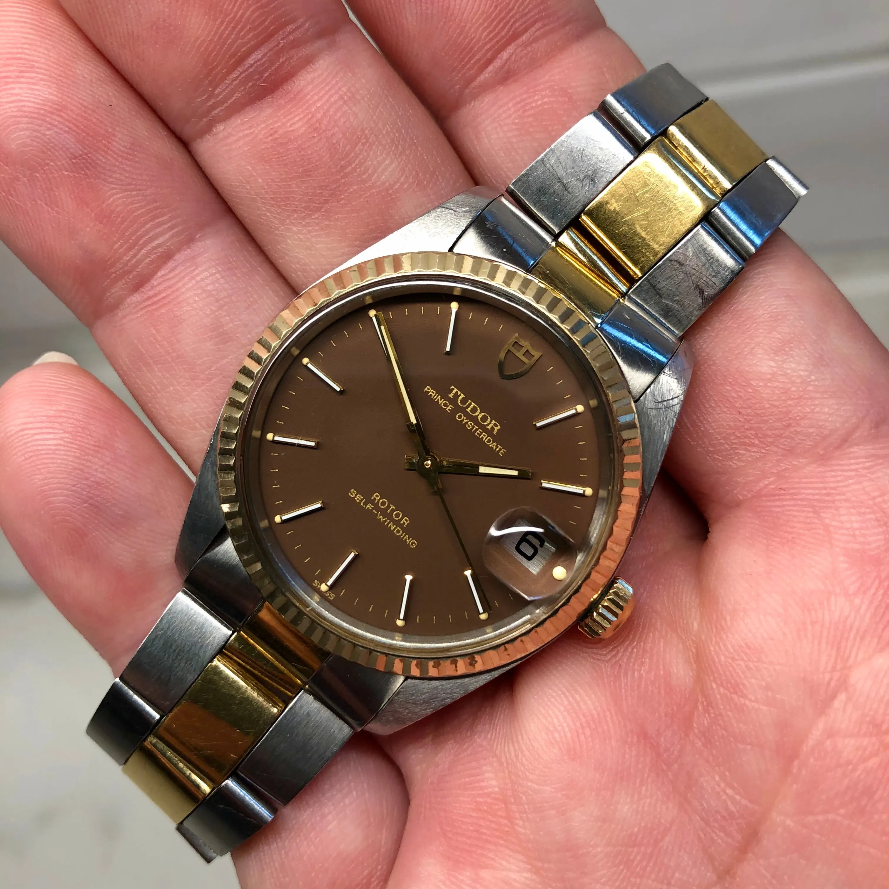 1982 Tudor Prince Oysterdate 75203 Brown Dial Two Tone Fluted Bezel Automatic Wristwatch