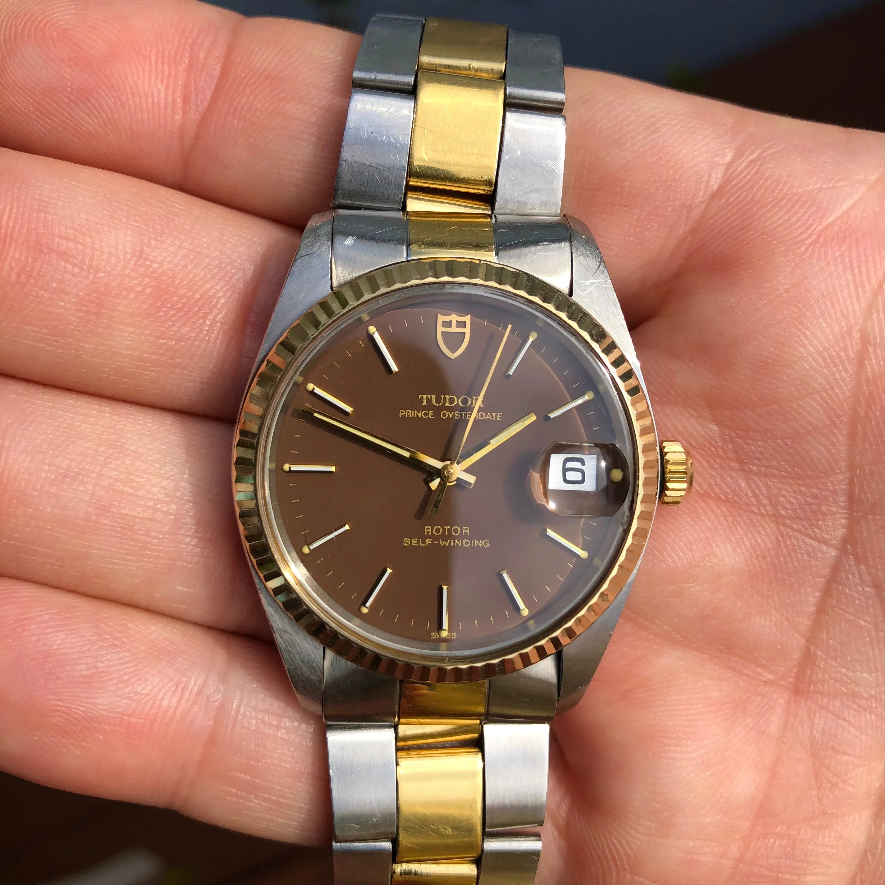 1982 Tudor Prince Oysterdate 75203 Brown Dial Two Tone Fluted Bezel Automatic Wristwatch