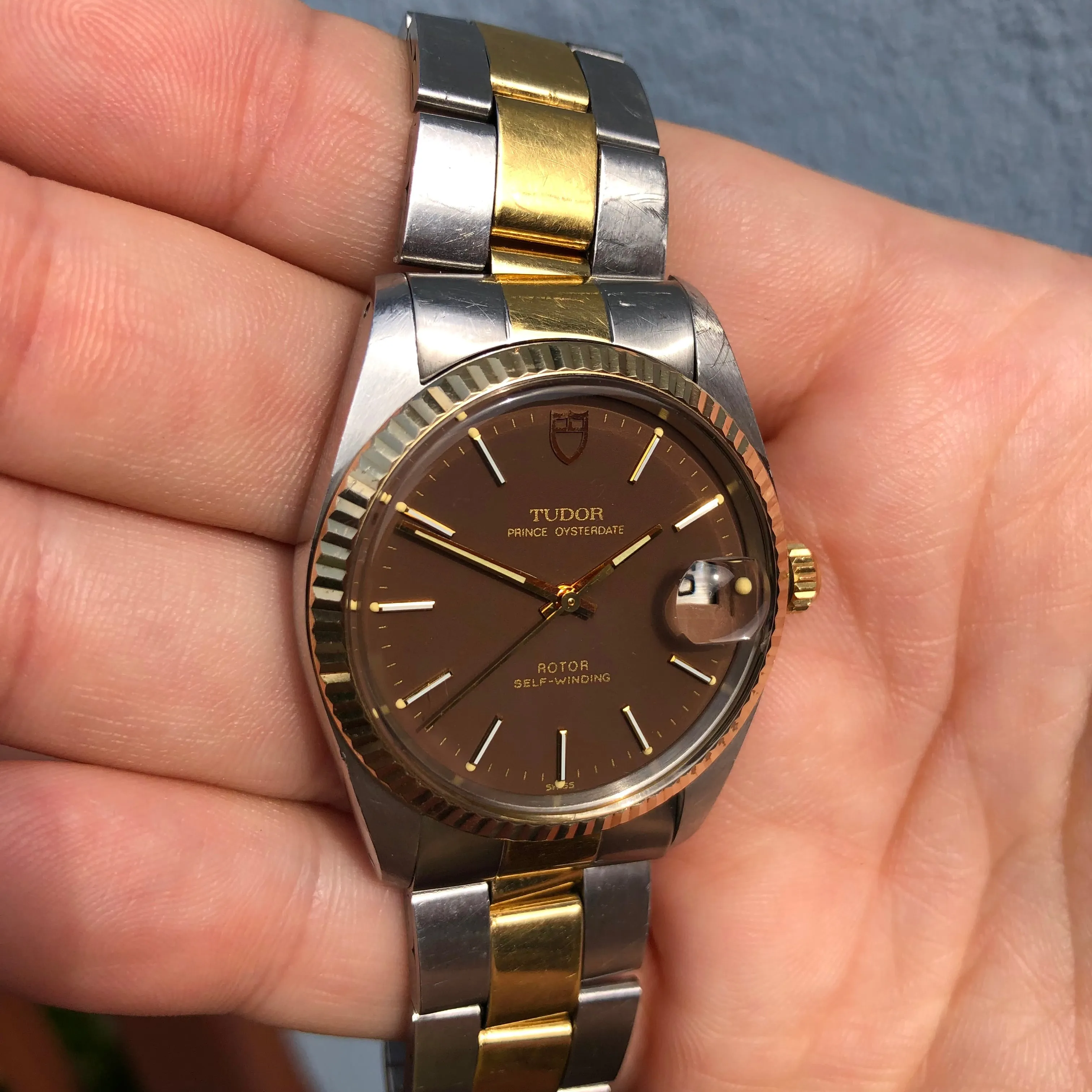 1982 Tudor Prince Oysterdate 75203 Brown Dial Two Tone Fluted Bezel Automatic Wristwatch