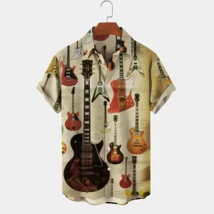 60s Retro Shirt Electric Guitar Rock Instrument Short Sleeve Shirt