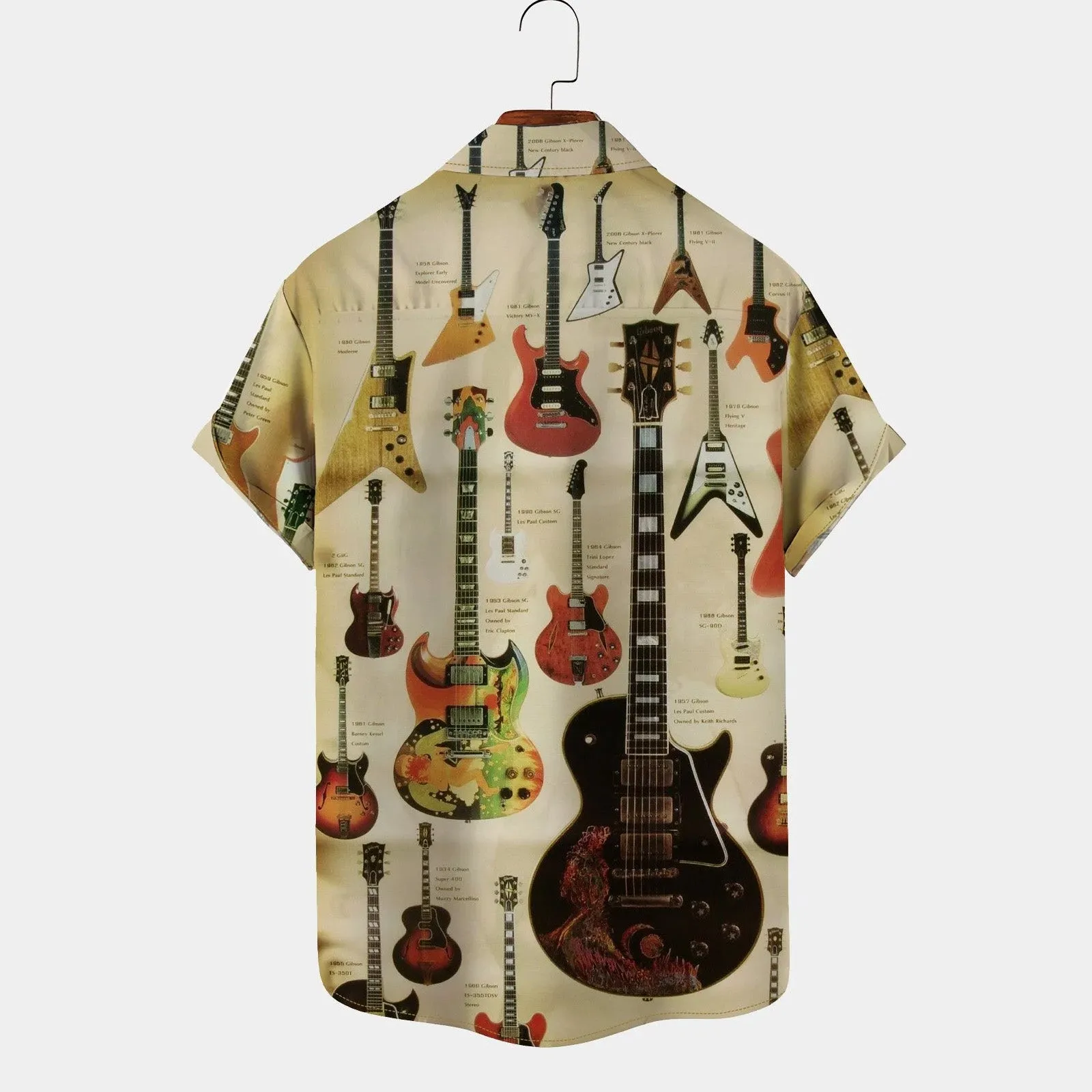 60s Retro Shirt Electric Guitar Rock Instrument Short Sleeve Shirt