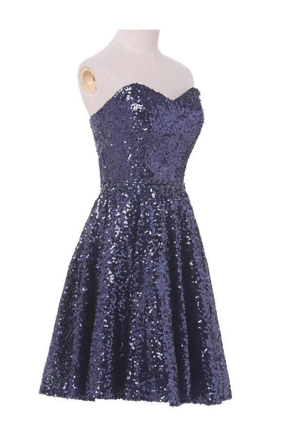A-line Sweetheart Knee Length Sequined Homecoming Dress With Beads TR0150