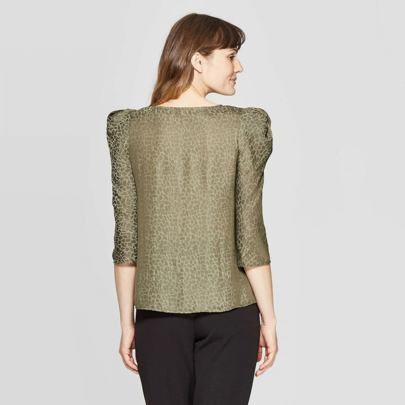 A New Day Women's Leopard Print Elbow Sleeve V-Neck Regular Fit Blouse