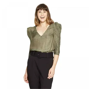 A New Day Women's Leopard Print Elbow Sleeve V-Neck Regular Fit Blouse