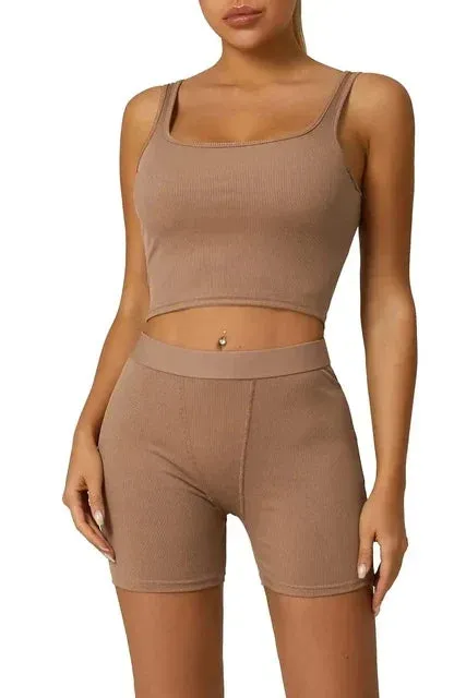 Active Muse™ | Women's Casual Workout Set | Fitted Crew Neck T-Shirt & High Waist Pants, Streetwear Style