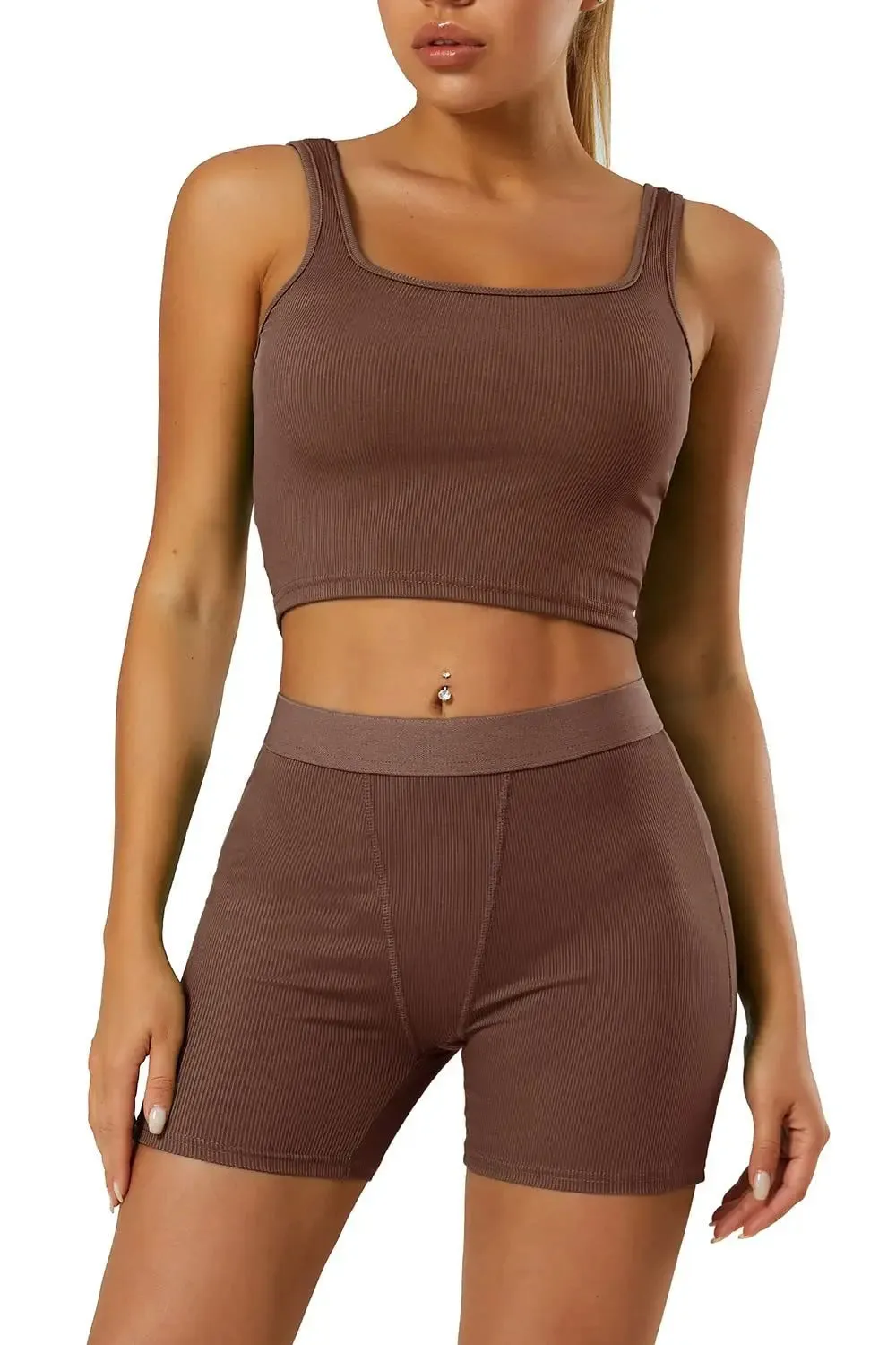 Active Muse™ | Women's Casual Workout Set | Fitted Crew Neck T-Shirt & High Waist Pants, Streetwear Style