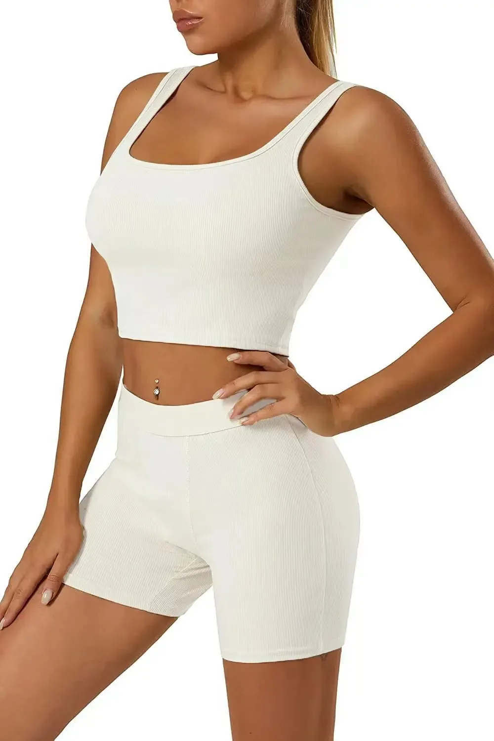 Active Muse™ | Women's Casual Workout Set | Fitted Crew Neck T-Shirt & High Waist Pants, Streetwear Style