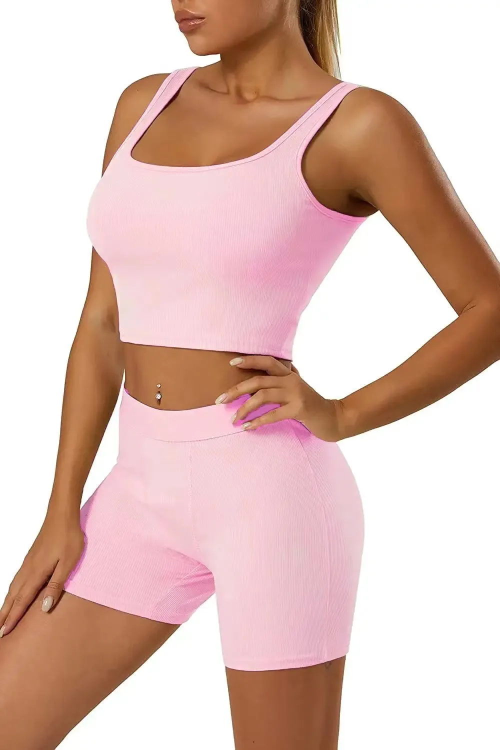Active Muse™ | Women's Casual Workout Set | Fitted Crew Neck T-Shirt & High Waist Pants, Streetwear Style