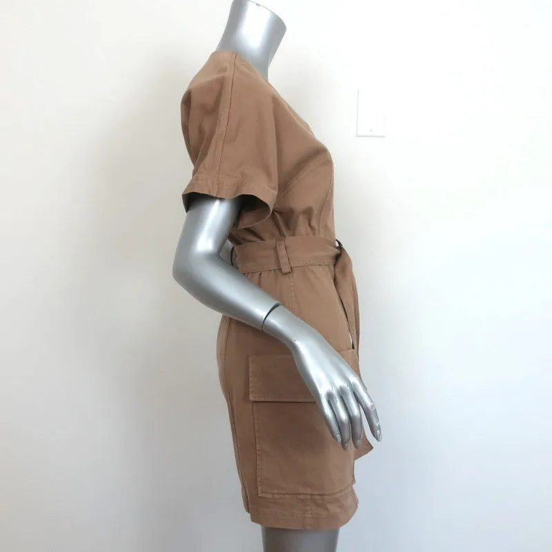 A.L.C. Bellamy Zip-Front Mini Dress Brown Stretch Twill Size 8 Belted Shift NEW