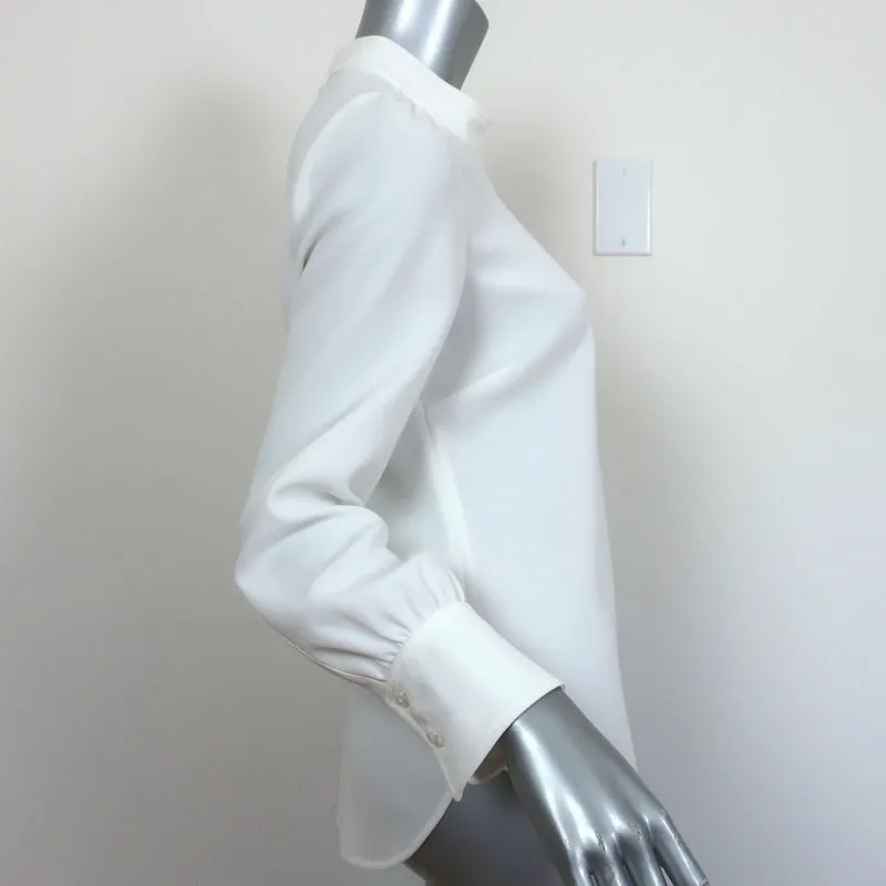 A.L.C. Keyhole Blouse Marina White Crepe Size 4 Long Sleeve Mock Neck Top
