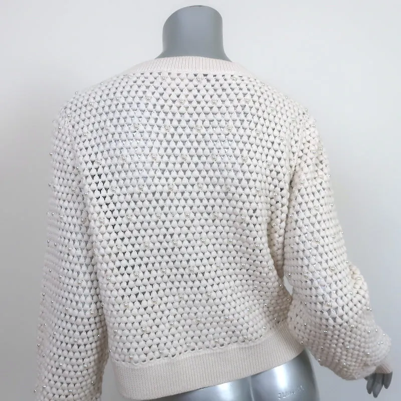 Alice   Olivia Faux Pearl Cardigan Kitty Ivory Crochet Wool Size Large