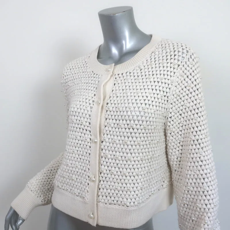 Alice   Olivia Faux Pearl Cardigan Kitty Ivory Crochet Wool Size Large