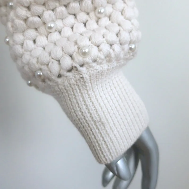 Alice   Olivia Faux Pearl Cardigan Kitty Ivory Crochet Wool Size Large