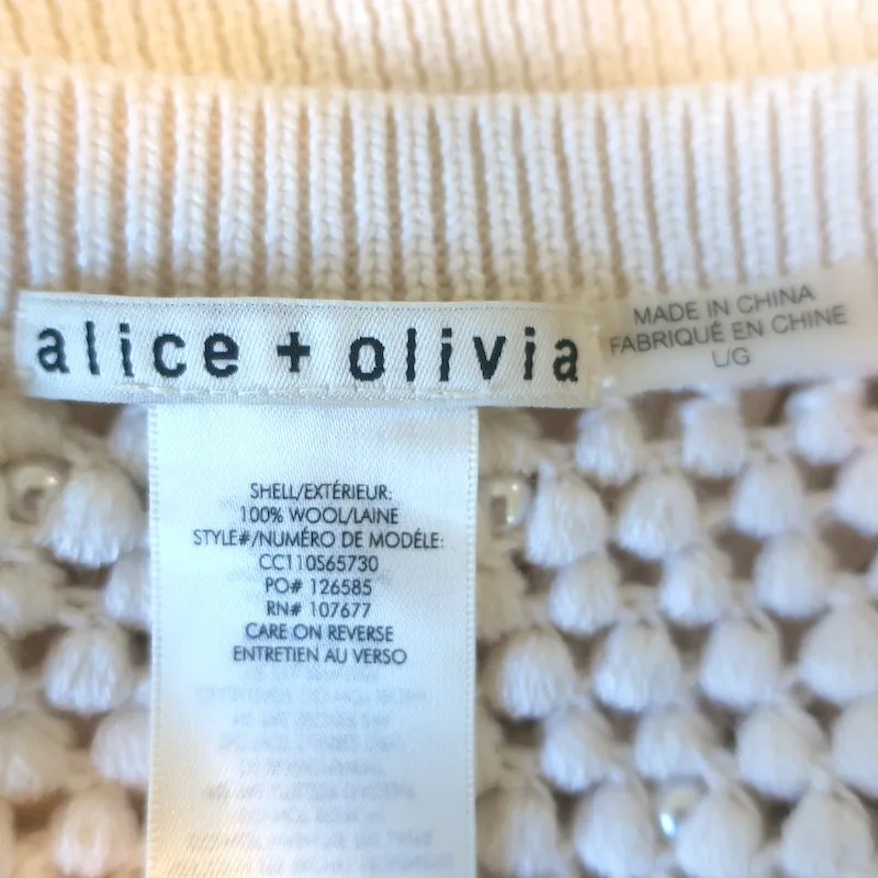 Alice   Olivia Faux Pearl Cardigan Kitty Ivory Crochet Wool Size Large