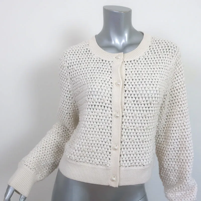 Alice   Olivia Faux Pearl Cardigan Kitty Ivory Crochet Wool Size Large