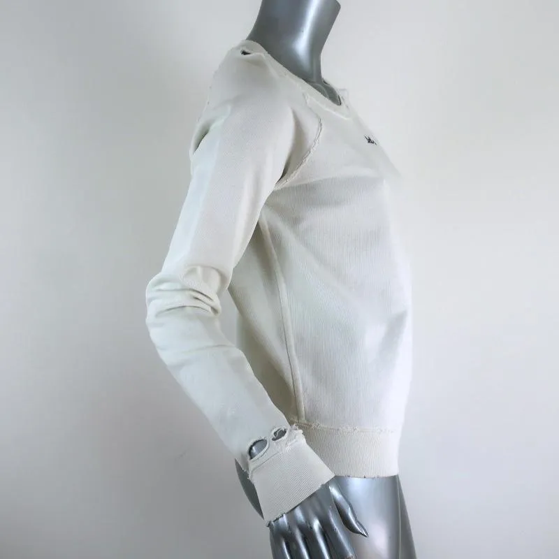 AMO Loved Sweatshirt White Distressed Cotton Size Small Crewneck Pullover