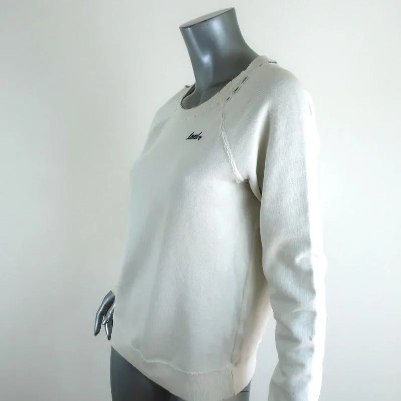 AMO Loved Sweatshirt White Distressed Cotton Size Small Crewneck Pullover