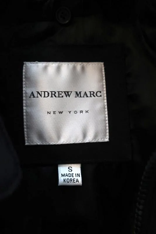 Andrew Marc Belted Jacket Black Cotton-Blend Size Small