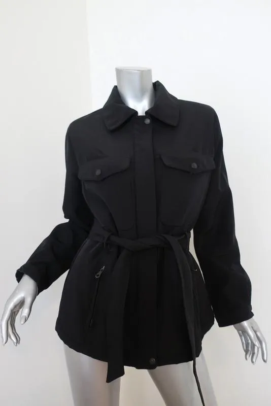 Andrew Marc Belted Jacket Black Cotton-Blend Size Small