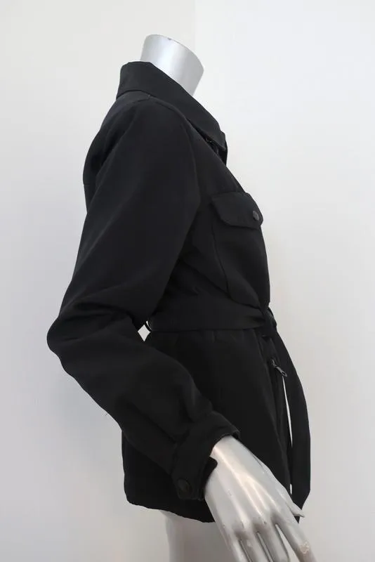 Andrew Marc Belted Jacket Black Cotton-Blend Size Small