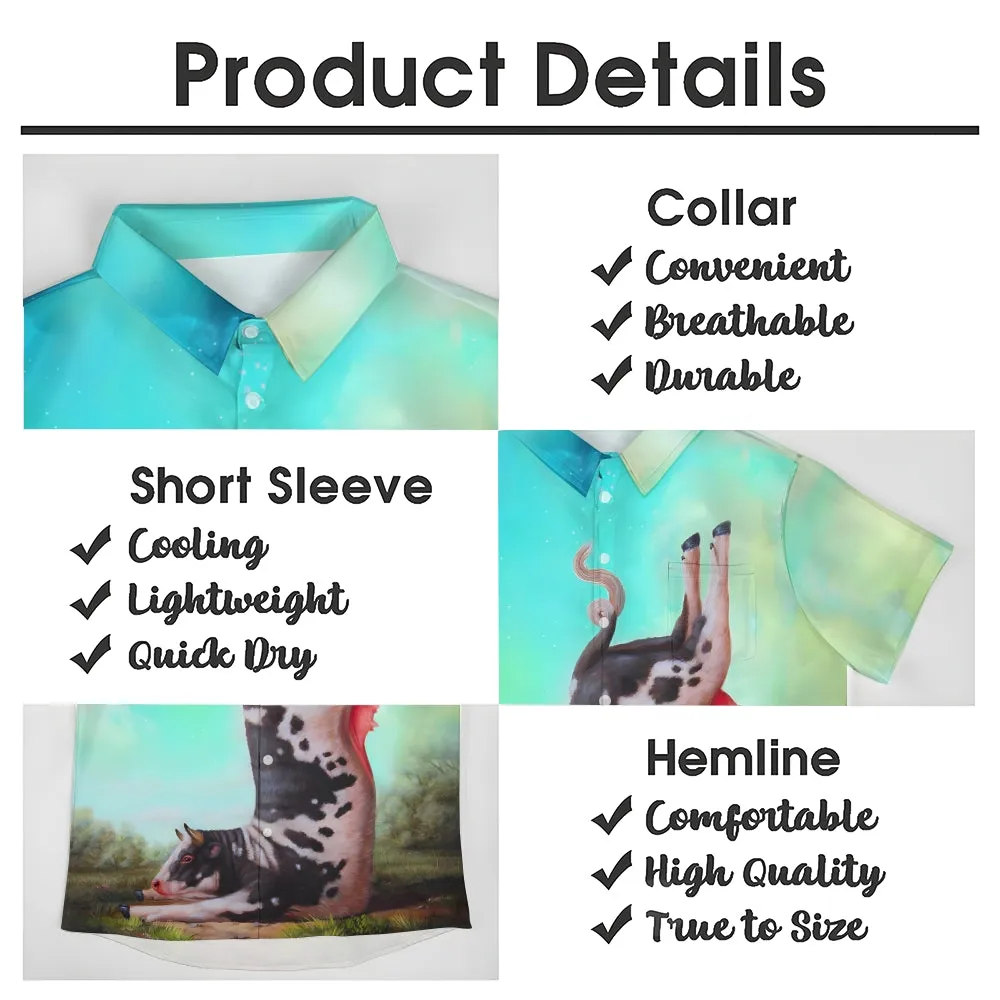 Animal Cow Button Pocket Casual Short Sleeve Shirt 2412009220