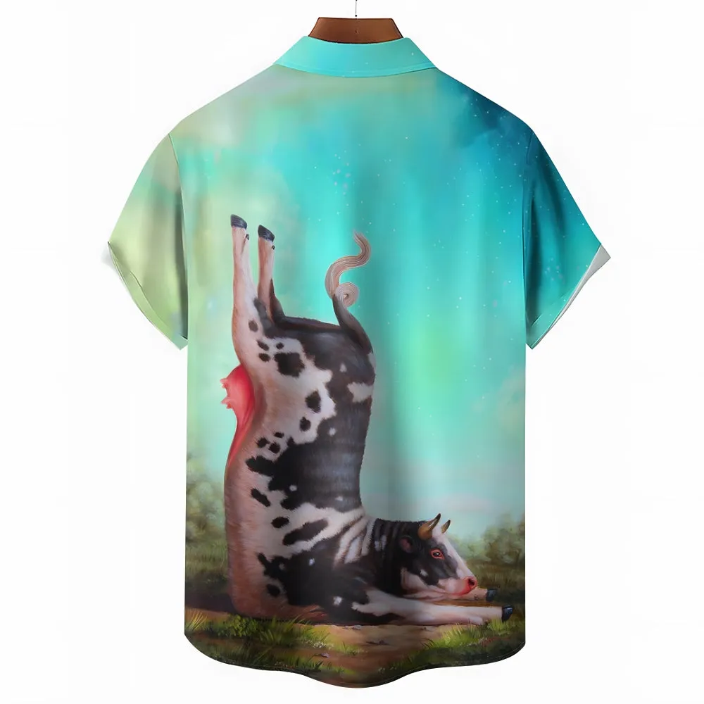 Animal Cow Button Pocket Casual Short Sleeve Shirt 2412009220