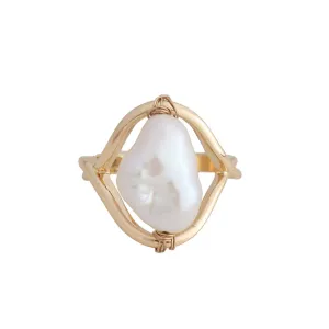 Baroque Pearl & 18K Gold-Plated Framed Ring