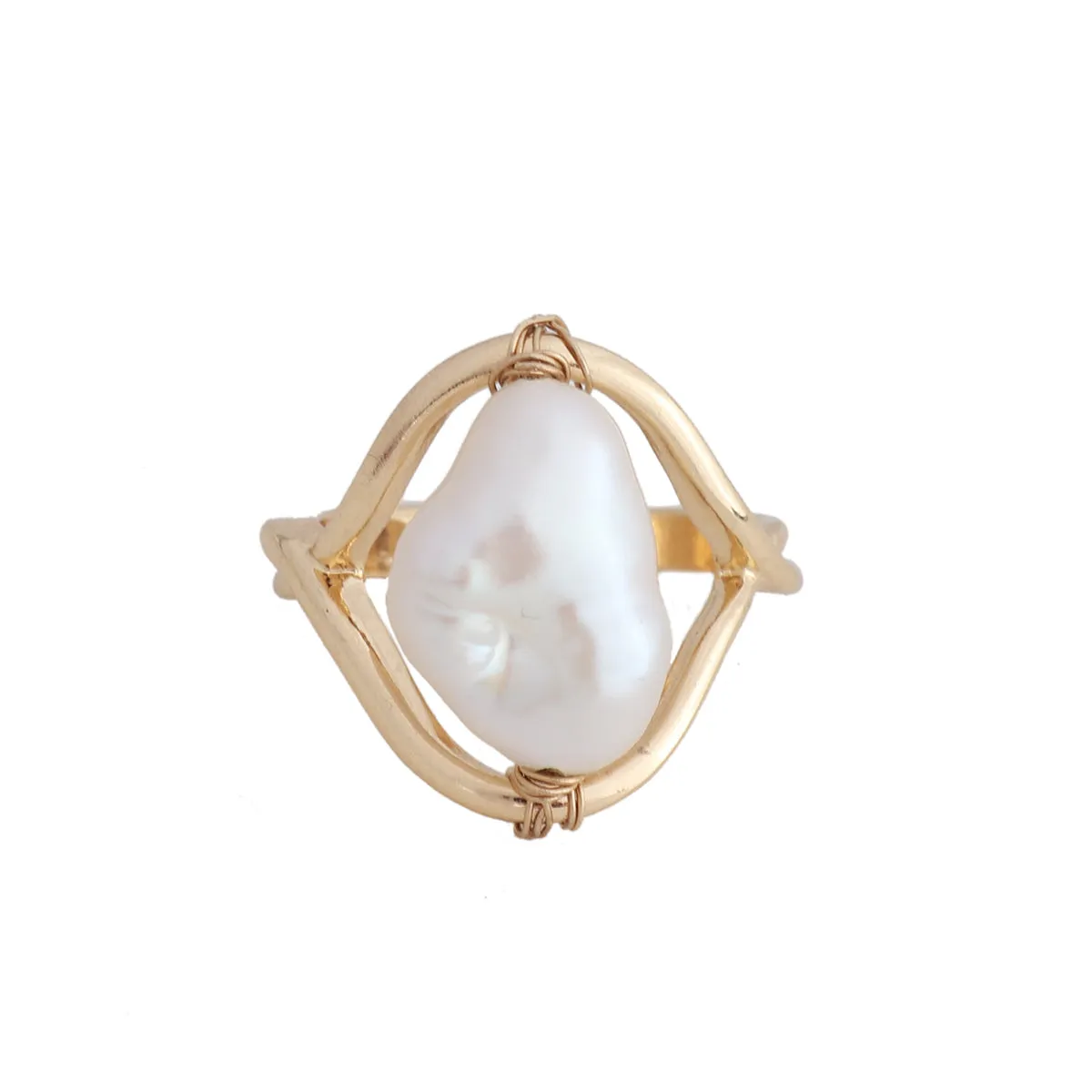 Baroque Pearl & 18K Gold-Plated Framed Ring