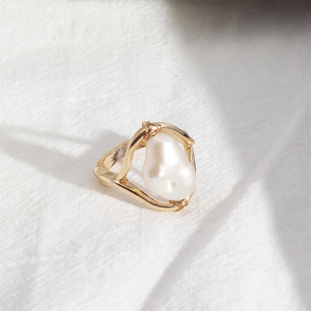 Baroque Pearl & 18K Gold-Plated Framed Ring
