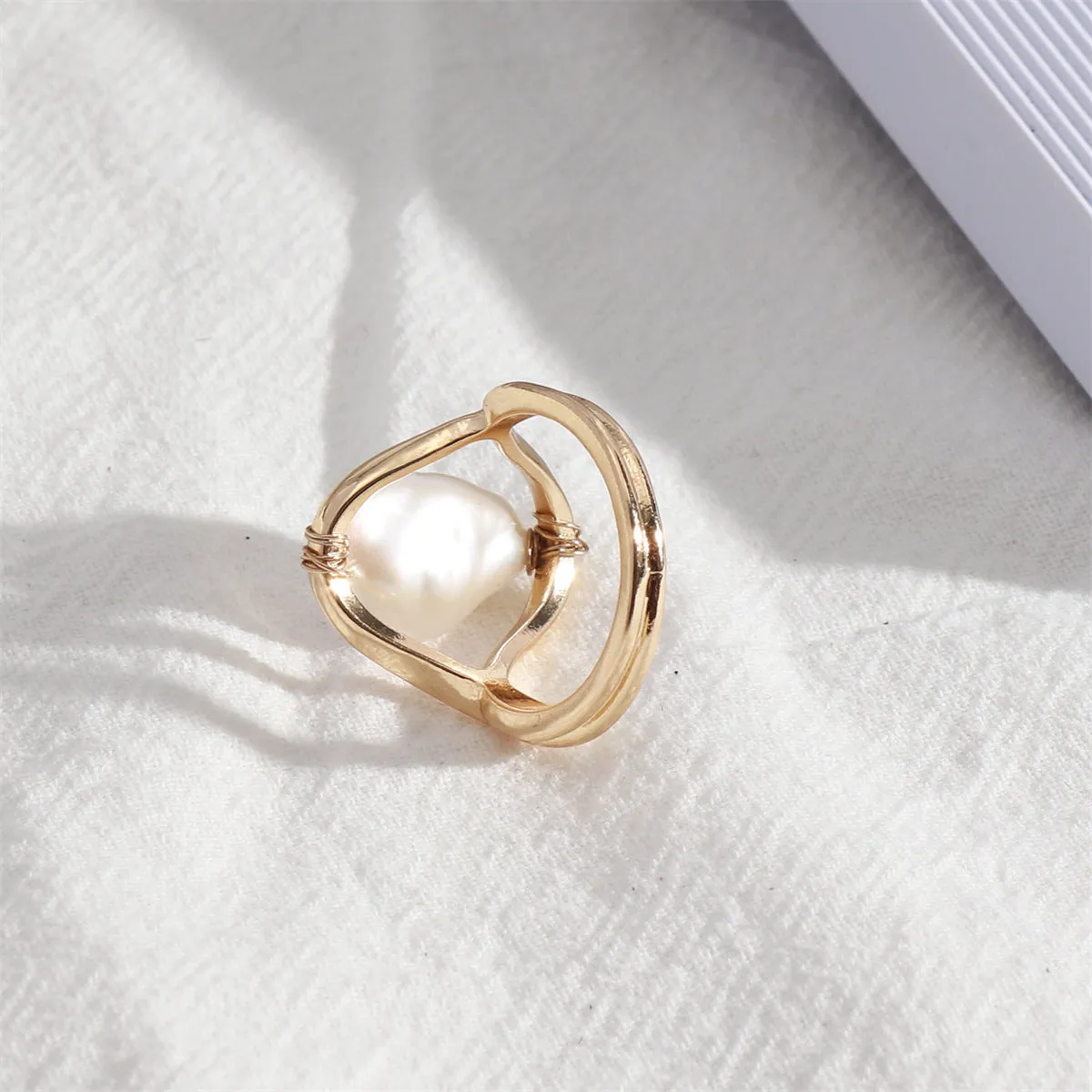 Baroque Pearl & 18K Gold-Plated Framed Ring