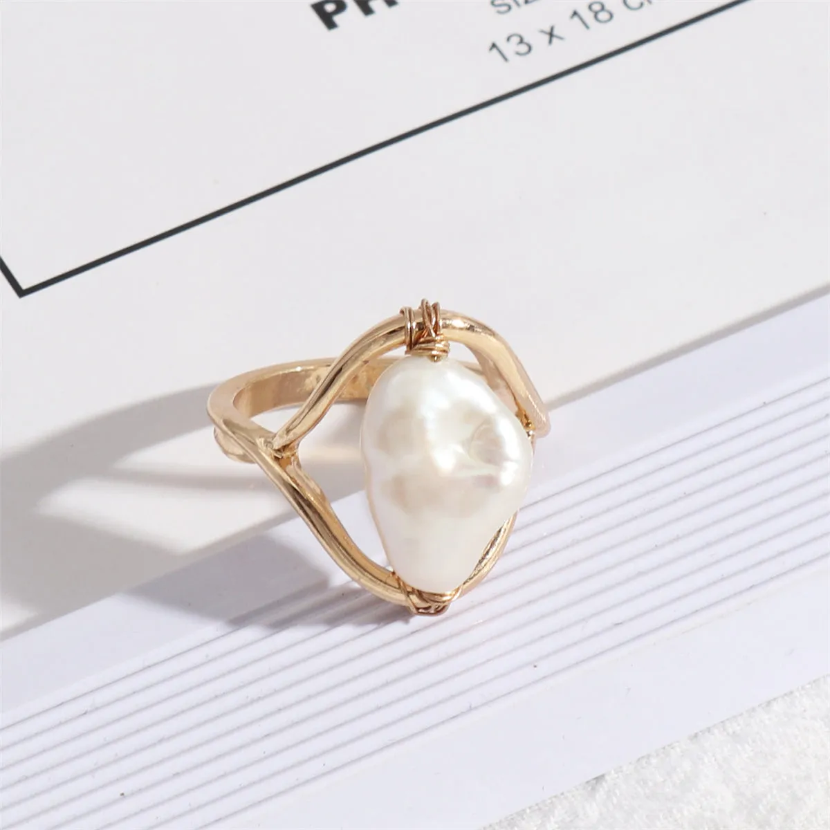 Baroque Pearl & 18K Gold-Plated Framed Ring