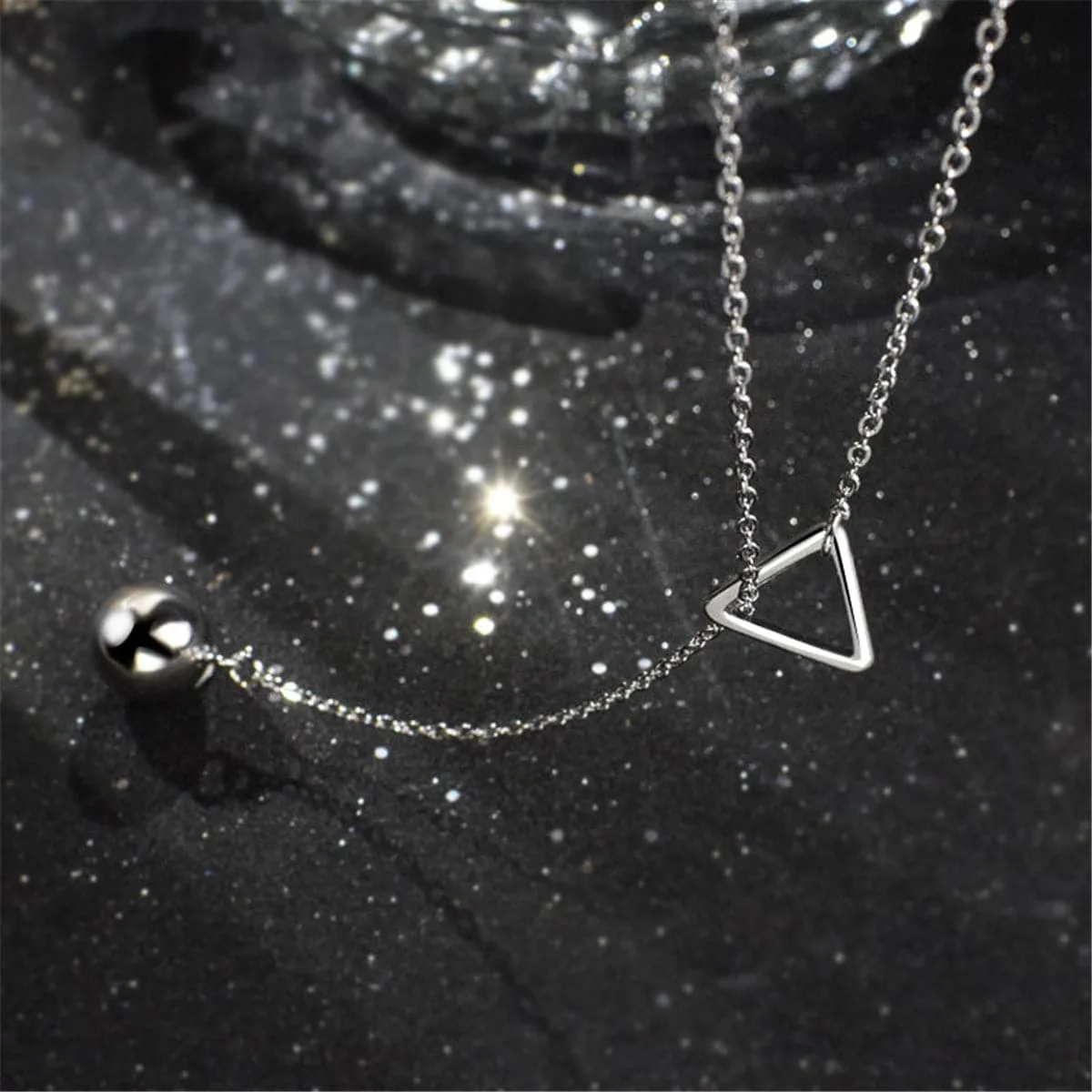 Bead & Silver-Plated Triangle & Bead Pendant Necklace