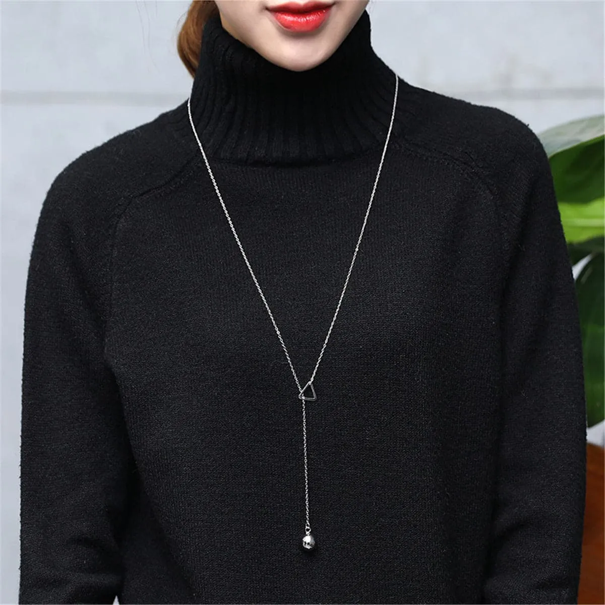 Bead & Silver-Plated Triangle & Bead Pendant Necklace