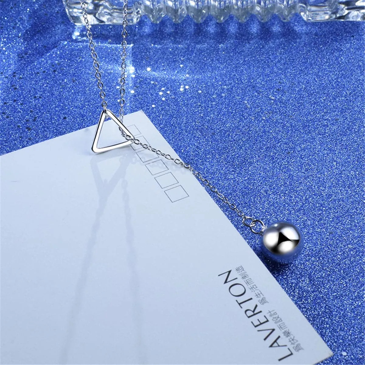 Bead & Silver-Plated Triangle & Bead Pendant Necklace