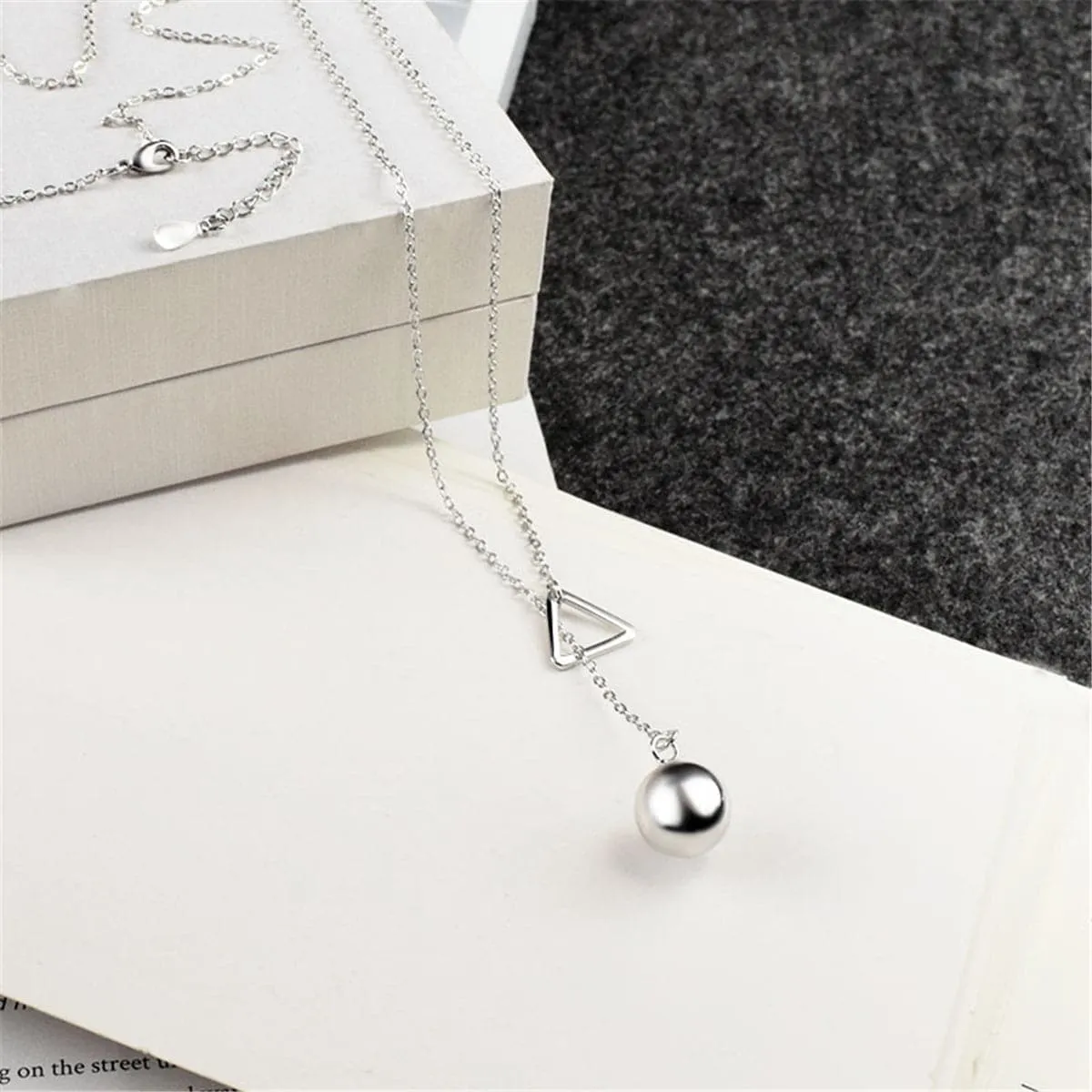 Bead & Silver-Plated Triangle & Bead Pendant Necklace