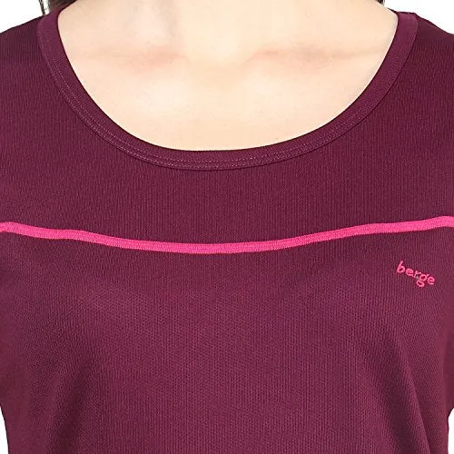 berge' Ladies Polyester Dry Fit Western Shirts & Tshirts for Women, Quick Drying & Breathable Fabric, Gym Wear Tees & Workout Tops (Wine Colour) L