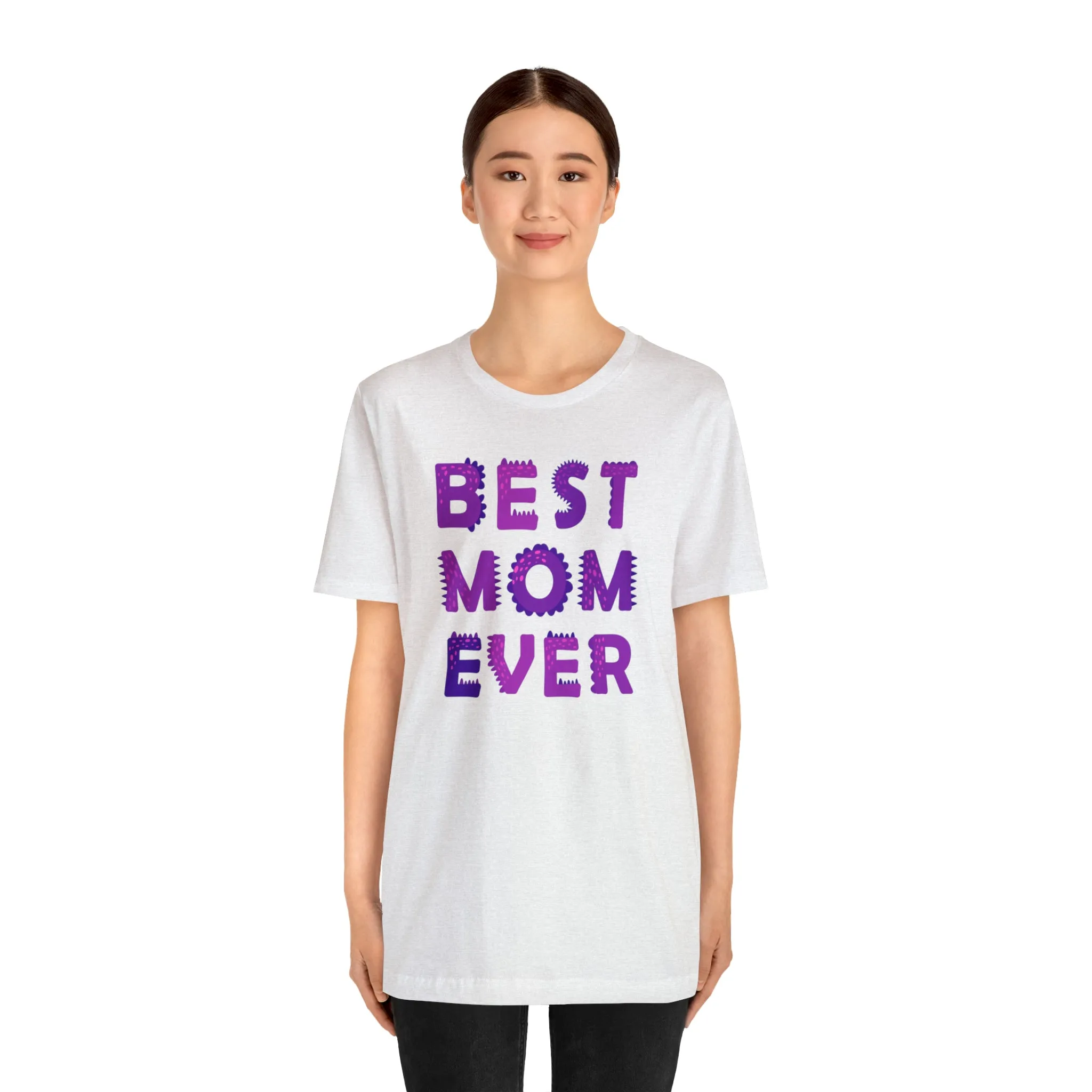 Best Mom Ever Purple Text T-Shirt | Bestie Mama Tee |  Bella Canvas 3001 Unisex |  Mother Short Sleeve Tshirt