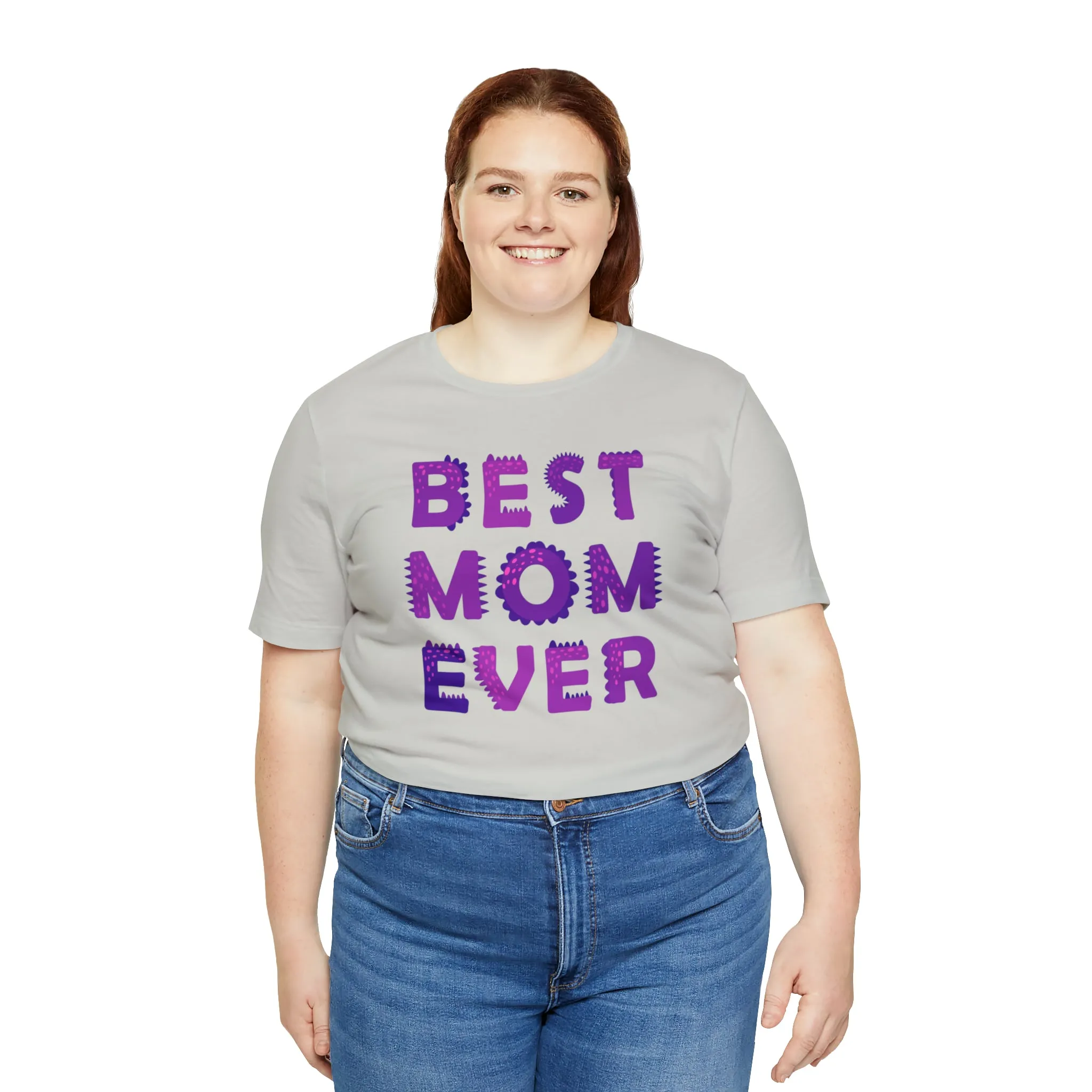 Best Mom Ever Purple Text T-Shirt | Bestie Mama Tee |  Bella Canvas 3001 Unisex |  Mother Short Sleeve Tshirt