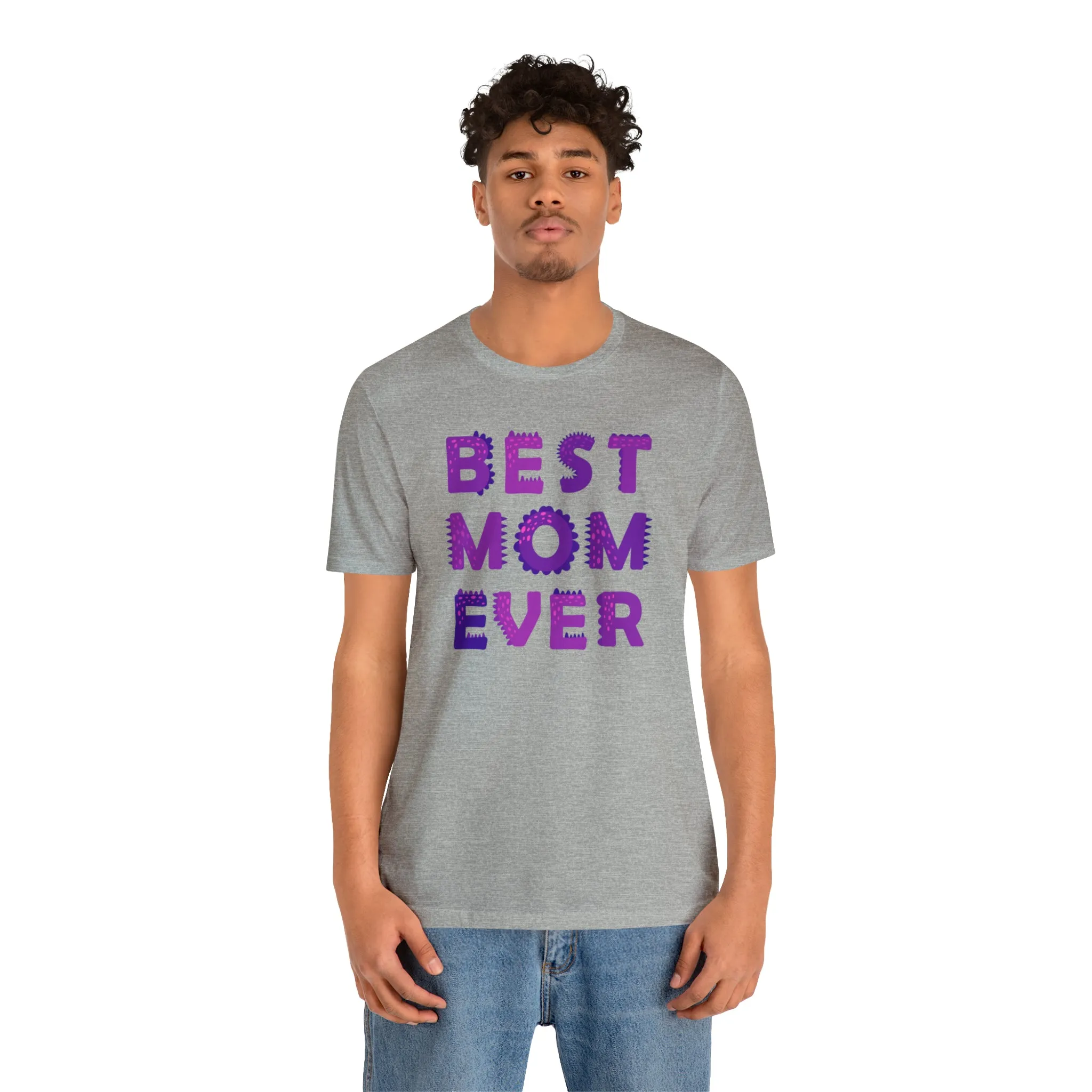 Best Mom Ever Purple Text T-Shirt | Bestie Mama Tee |  Bella Canvas 3001 Unisex |  Mother Short Sleeve Tshirt