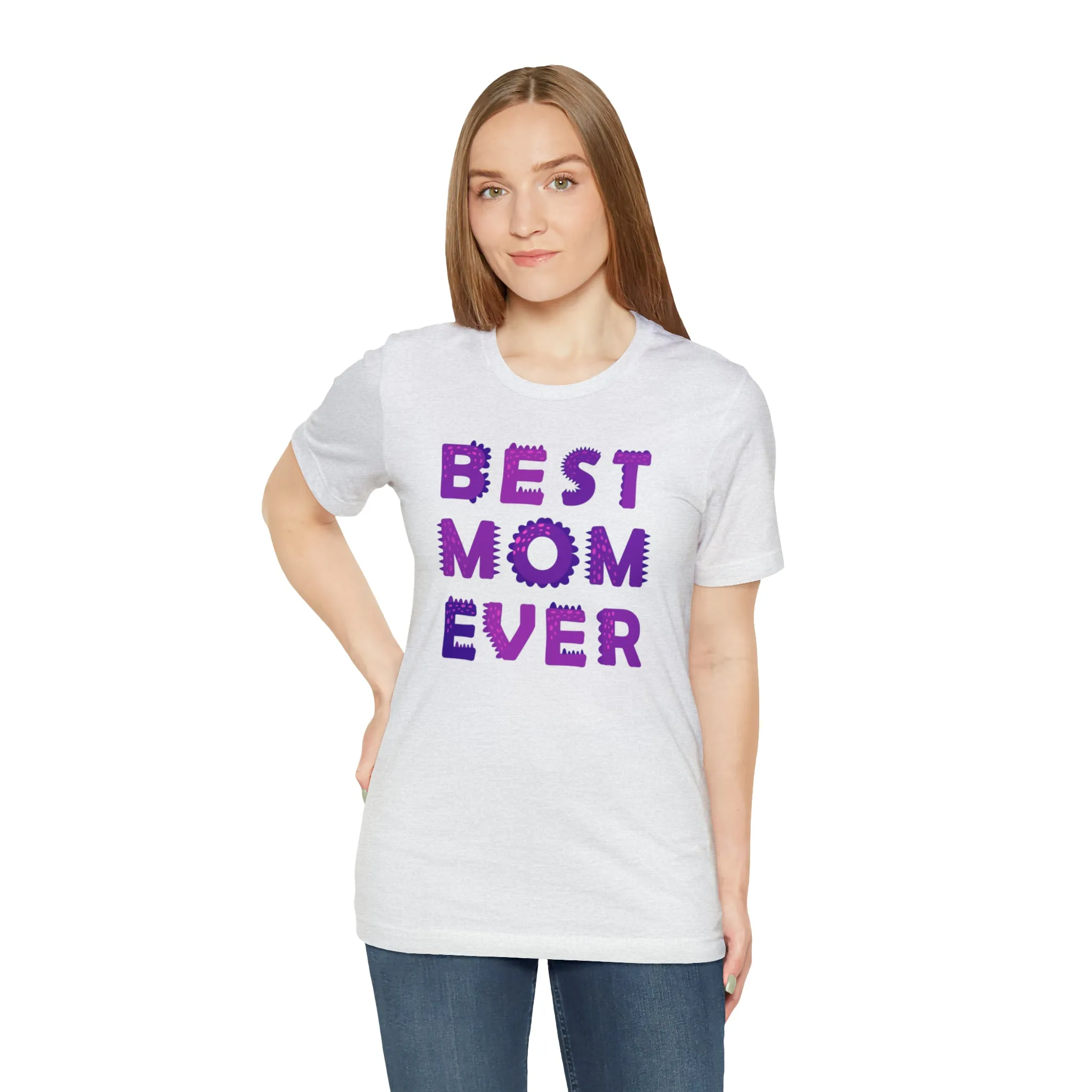 Best Mom Ever Purple Text T-Shirt | Bestie Mama Tee |  Bella Canvas 3001 Unisex |  Mother Short Sleeve Tshirt