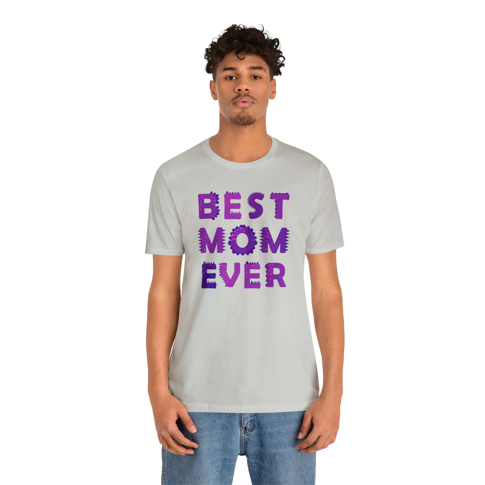 Best Mom Ever Purple Text T-Shirt | Bestie Mama Tee |  Bella Canvas 3001 Unisex |  Mother Short Sleeve Tshirt