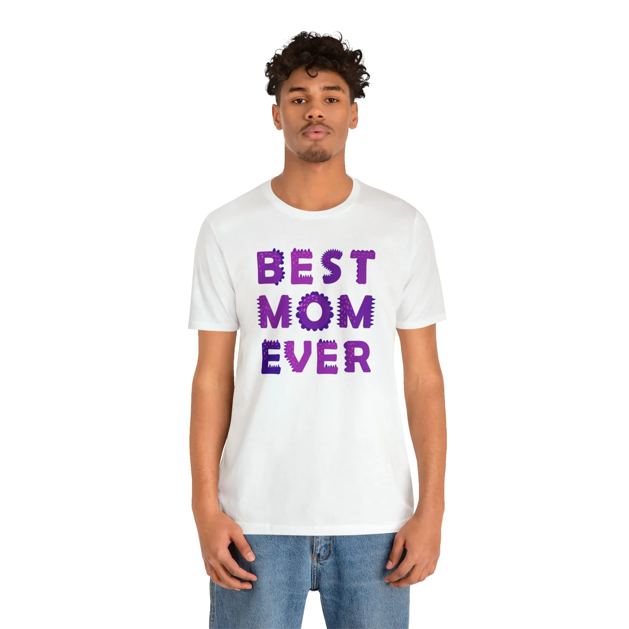 Best Mom Ever Purple Text T-Shirt | Bestie Mama Tee |  Bella Canvas 3001 Unisex |  Mother Short Sleeve Tshirt