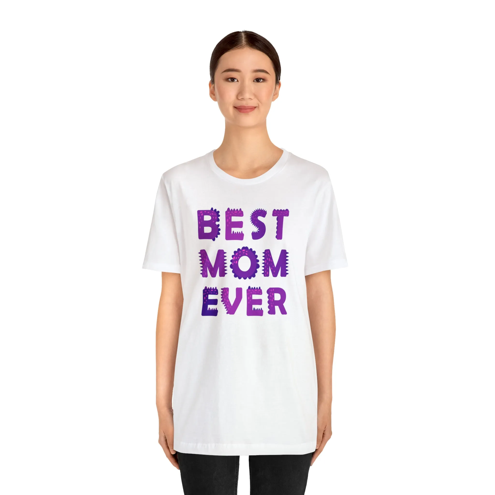 Best Mom Ever Purple Text T-Shirt | Bestie Mama Tee |  Bella Canvas 3001 Unisex |  Mother Short Sleeve Tshirt