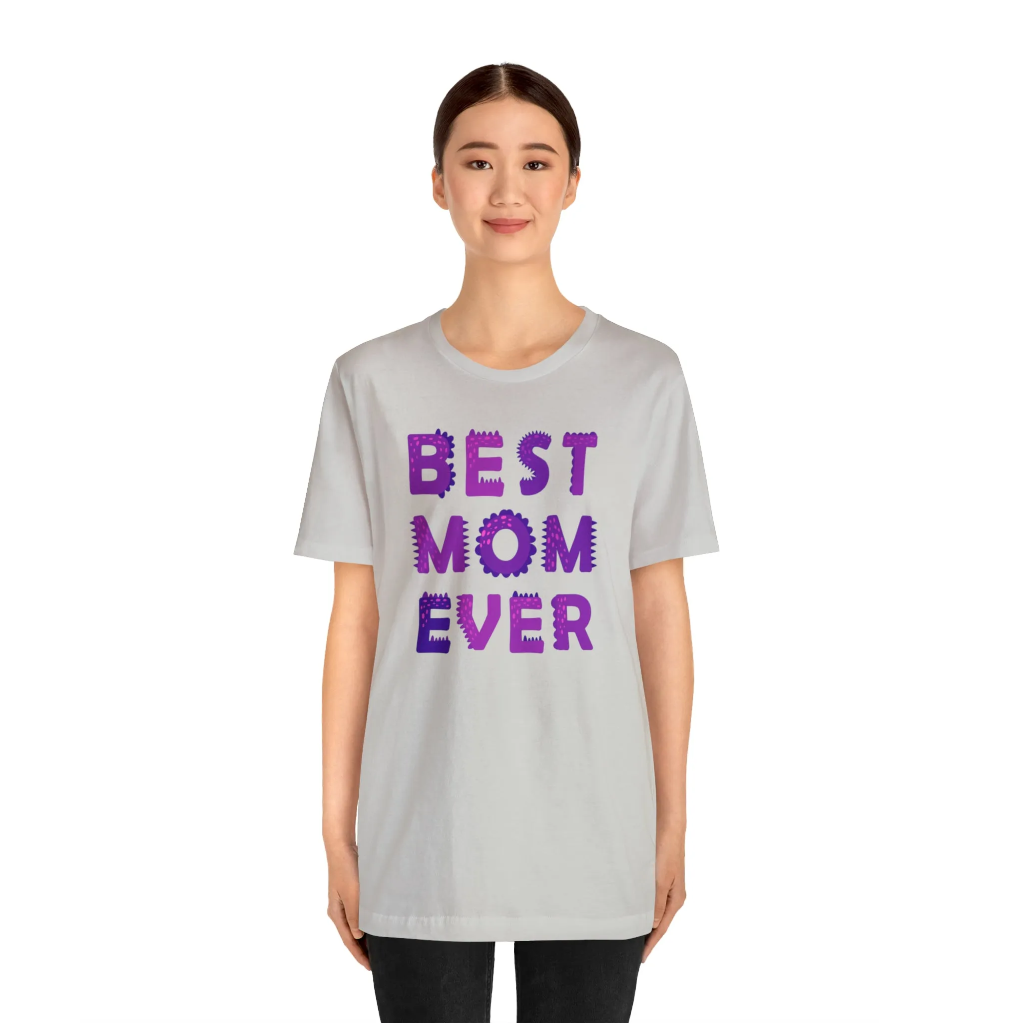 Best Mom Ever Purple Text T-Shirt | Bestie Mama Tee |  Bella Canvas 3001 Unisex |  Mother Short Sleeve Tshirt