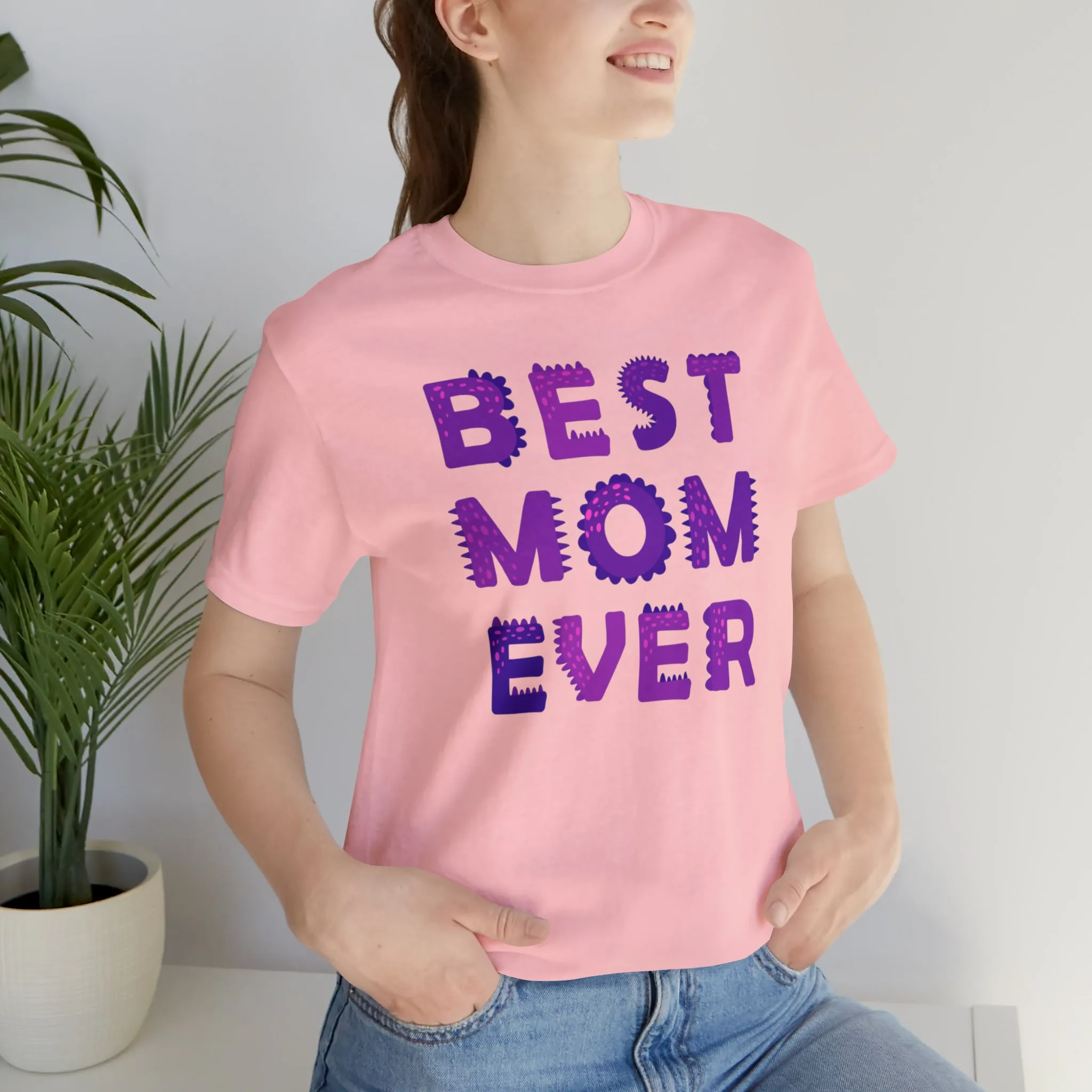 Best Mom Ever Purple Text T-Shirt | Bestie Mama Tee |  Bella Canvas 3001 Unisex |  Mother Short Sleeve Tshirt