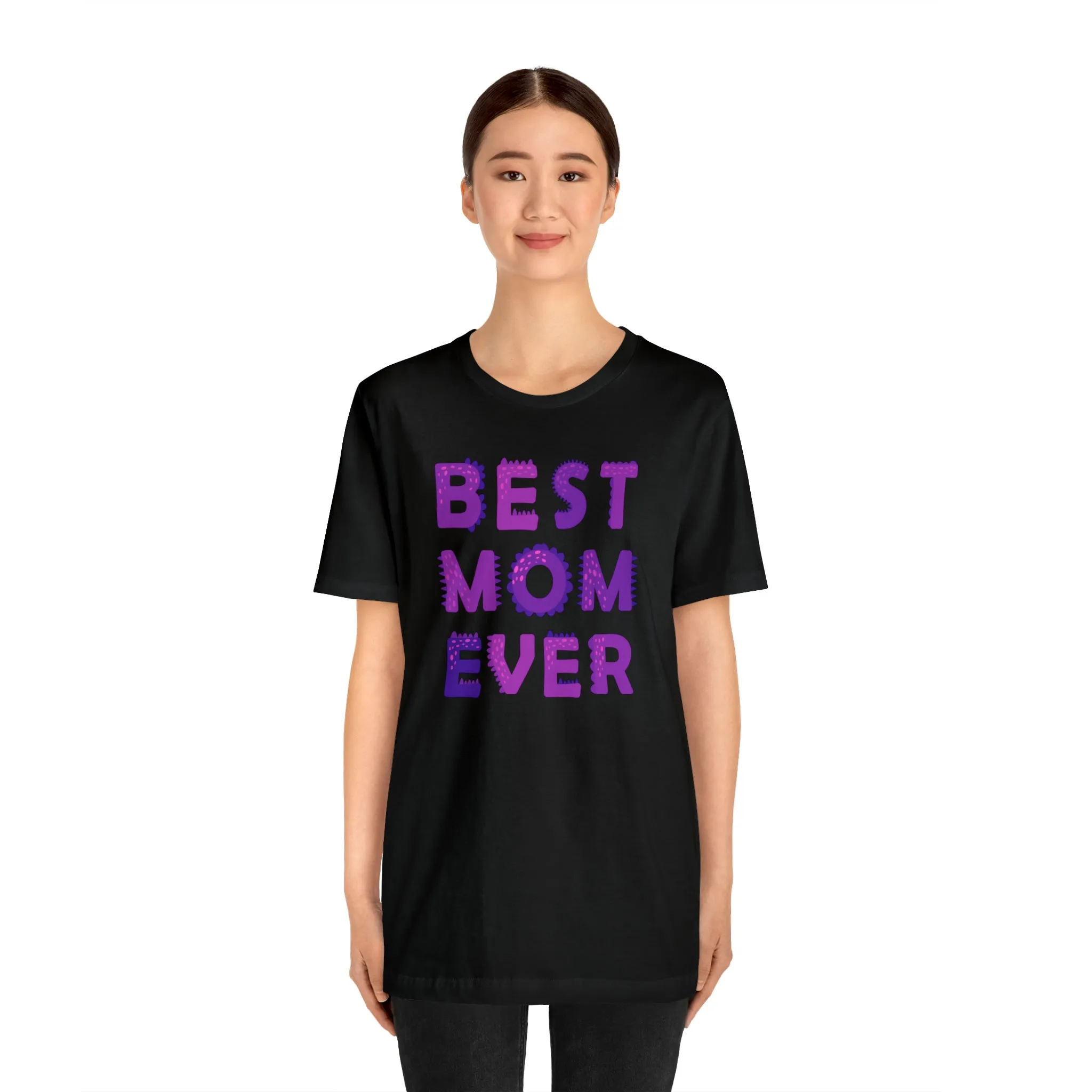 Best Mom Ever Purple Text T-Shirt | Bestie Mama Tee |  Bella Canvas 3001 Unisex |  Mother Short Sleeve Tshirt
