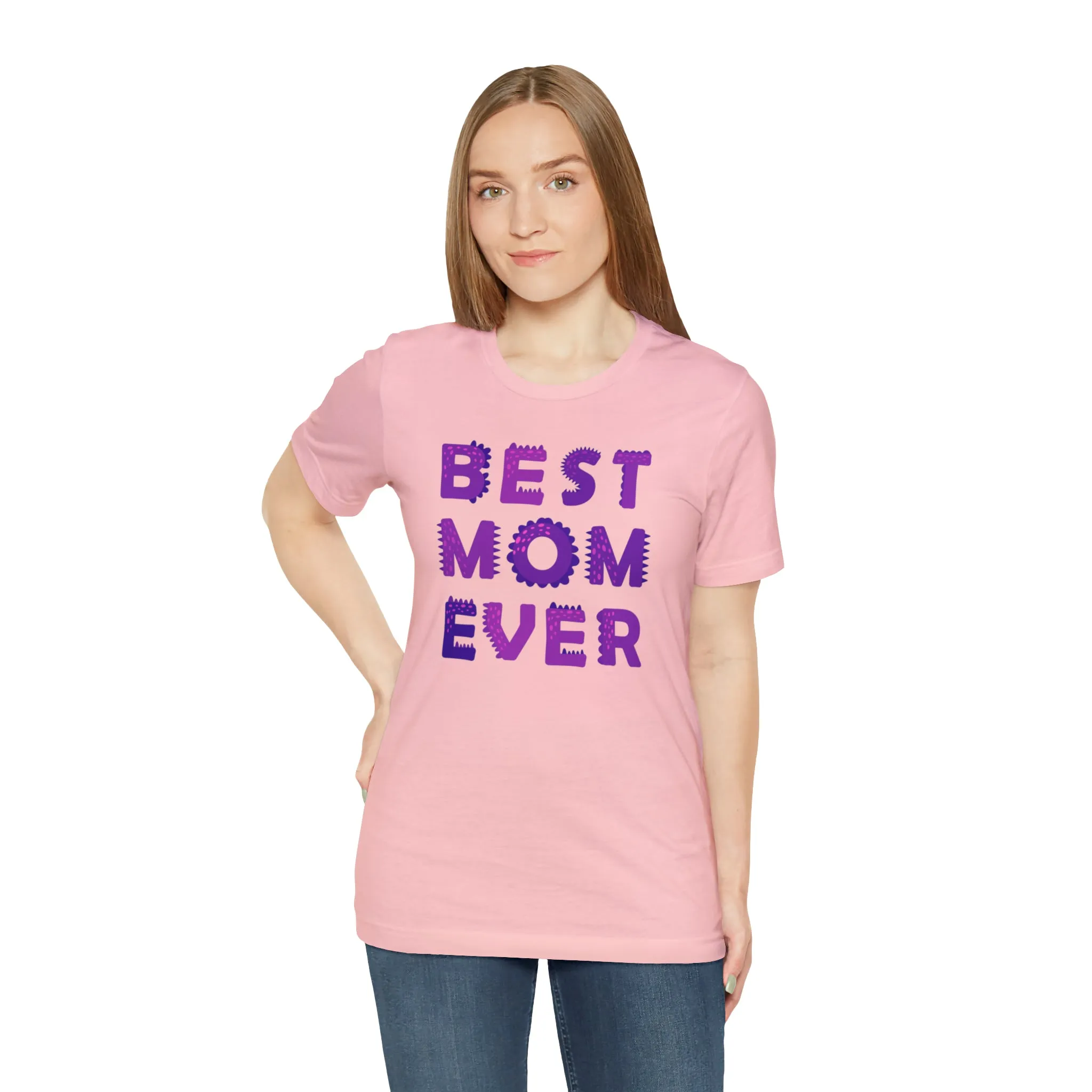 Best Mom Ever Purple Text T-Shirt | Bestie Mama Tee |  Bella Canvas 3001 Unisex |  Mother Short Sleeve Tshirt